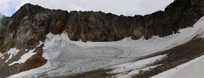 Ледник Барбарат Северный, вид с нижней части западного склона пика Этендард (l'Etendard)